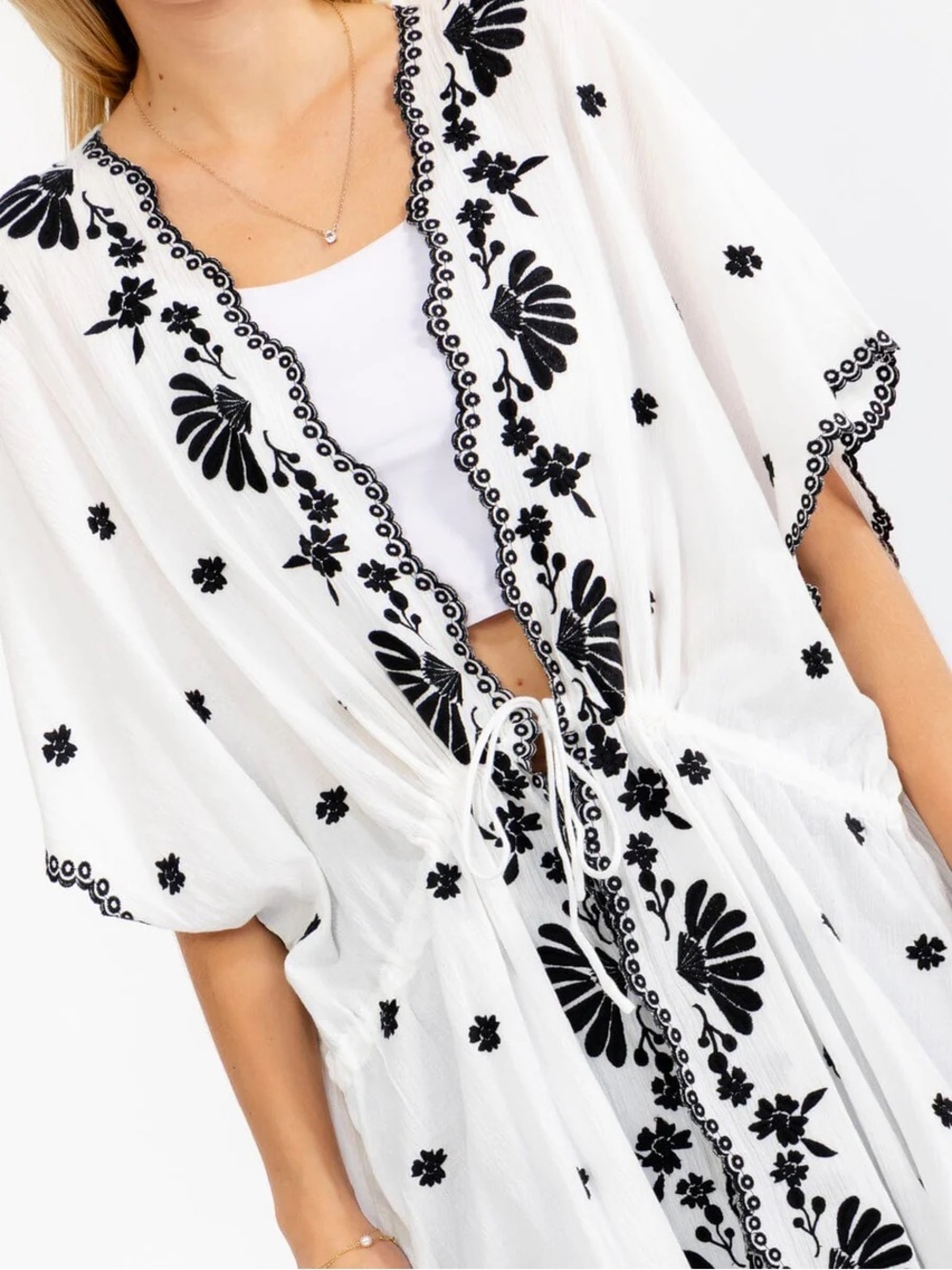 Women’s White Embroidered Maxi Cover-Up Dress by - Picture 2 of 3